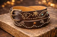 スタッズベルト ウエスタン 黒 ヴィンテージ ターコイズ y2k 120㎝男女