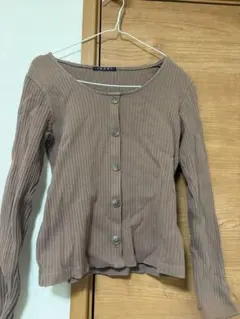 リブ編みブラウン長袖トップス Mサイズ