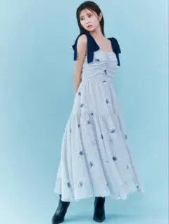 SNIDEL プリントショルダーリボンワンピース