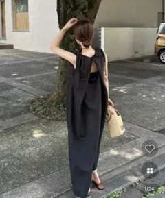 【NUGU】 リボンショルダーロングワンピース