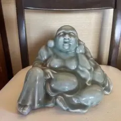 青磁 布袋様 置物 陶器 縁起物