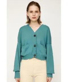 SLY 青緑色 Vネックカーディガン