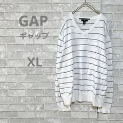 Gap コットン100% Vネックニット ボーダー柄 清潔感 サマーニット