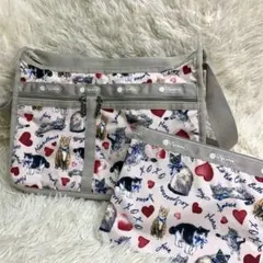 極美品✨ レスポートサック アムールハート ショルダー　バッグ　猫柄 ポーチ付き