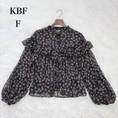 KBF（F）フラワーパターンブラウス　ネイビー　フリル　シアー　長袖のサムネイル