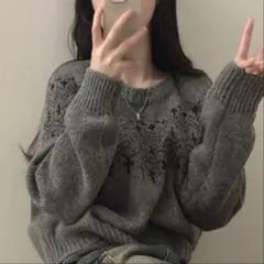 sona パターンポイントノーマルフィットニット チャコールcharcoal