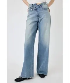 【moussy】クロスウエストワイドストレートデニムのサムネイル