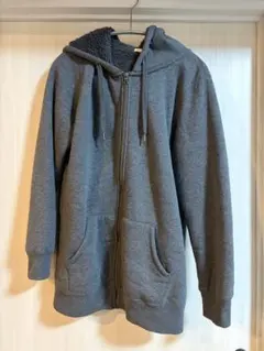 GU ジーユー 裏ボア ジップパーカー 長袖 無地 グレー Ｍ