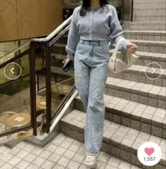 胸刺繍ボタンカーディガン chico チコ