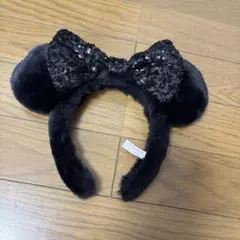 ミッキーマウス耳付きカチューシャ 黒　モコモコ