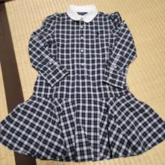 POLO ラルフローレン 4/4T シャツワンピースチェック柄 ネイビー 長袖