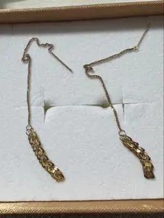 18金本物ゴールド チェーン付きロングピアス長さ8cm.
