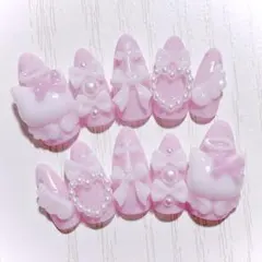 No.769　ネイルチップ 現品 量産型 地雷系 サブカル 平成女児 猫 ピンク