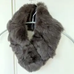 グレー ラビット　リアルファー マフラー 　クリップ式