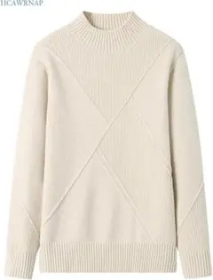 長袖セーター ニット フリーサイズ クリーム色 ハイネック