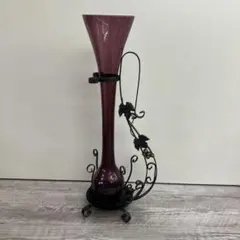 C-壁 アンティーク調 葡萄モチーフ アイアンスタンド付 大型花瓶