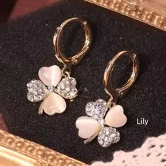 ✨ 四つ葉 ハート クローバー ラインストーン ピアス ピンクゴールド