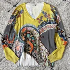 【大きいサイズ✨】エトロ　46 ニット　シルク　ペイズリー　Ｖネック　派手のサムネイル