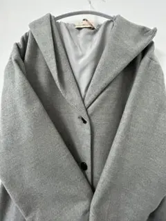 OMEKASlフード付きグレーロングコート