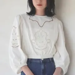 CASA FLINE ハンドカットワーク刺繍トップスホワイトのサムネイル