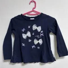 リボン刺繍 ネイビー 長袖カットソー　メゾピアノ