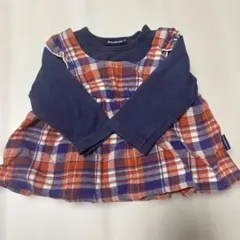 80cm チェック柄フリル付き長袖トップス