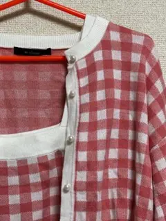 w closet ⭐︎ピンクと白のチェック柄 長袖カーディガン⭐︎