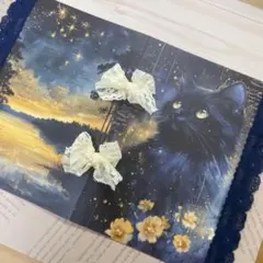 黒猫と星空 フルムーン 幻想的 コラージュ帳 ジャンクジャーナル 雑記帳 土台