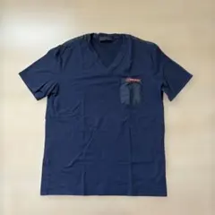 PRADA Vネック Tシャツ ポケット付き ネイビー Sのサムネイル
