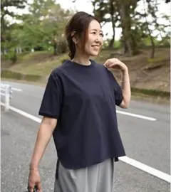 OURHOME 風通る涼やかTブラウス（UVカット・吸水速乾）ダークネイビー
