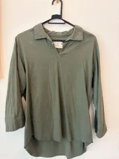 Sonny Label 七分袖 スキッパーシャツ カーキ