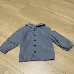 ミキハウス チェック　春シャツ　くまワッペン　ミキハウスロゴ