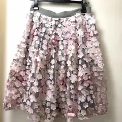 花柄チュールスカート ふんわり フレア ひざ丈 重ねデザイン M相当