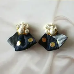 スワロフスキー☆クリスタル&コットンパール ドットリボンピアス/イヤリング