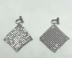 ヴィンテージイヤリング メッシュ フリンジ シルバー調 アクセサリー レトロ