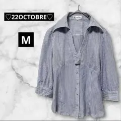 【168】ヴァンドゥーオクトーブル【M】ストライプシャツ　スカーフ留め付き　薄手