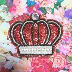 王冠 クラウン ビーズ刺繍 ブローチ レッド