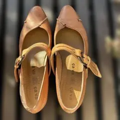 ブラウンレザー ストラップパンプス 23.5cm