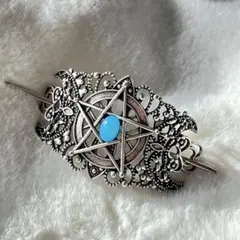 星形 ブルー石付きヘアアクセサリー シルバー アンティーク風 マジェステ