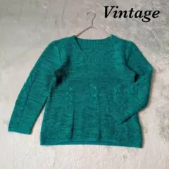 ヴィンテージ ラウンドネック ケーブル編み 手編み風 セーター トップス 長袖