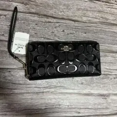新品コーチ 長財布 ロング ジップ ウォレット シグネチャー パテントCV413