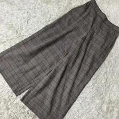 grove チェック柄パンツ グレー S ガウチョパンツ オフィス キレイめ