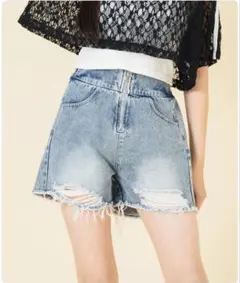 新品 ANAPGIRL ハイウエスト ダメージ デニムショートパンツ
