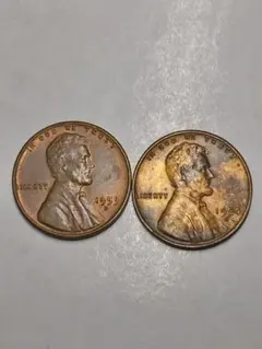 pn482 1953年S.・1954年S. アメリカ 麦ペニー 2枚セット