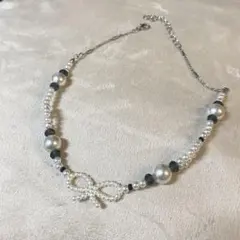 リボンモチーフ パールネックレス
