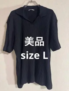 美品　ZARA ブラック リブ編み スキッパーポロシャツ L