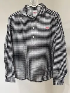 DANTON ダントン　プルオーバーシャツ 丸衿　ギンガムチェック 36 黒　白
