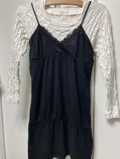 キャミソールチュニックキャミチュニックキャミビスチェ　ブラックレースシャーリング