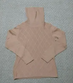 ベージュ ダイヤモンドパターン ニット　タートルネック　ウール　レディース M