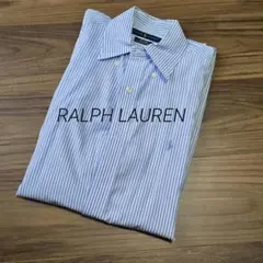 美品　ポロ・ラルフローレン メンズ長袖ワイシャツ 水色×白ストライプ